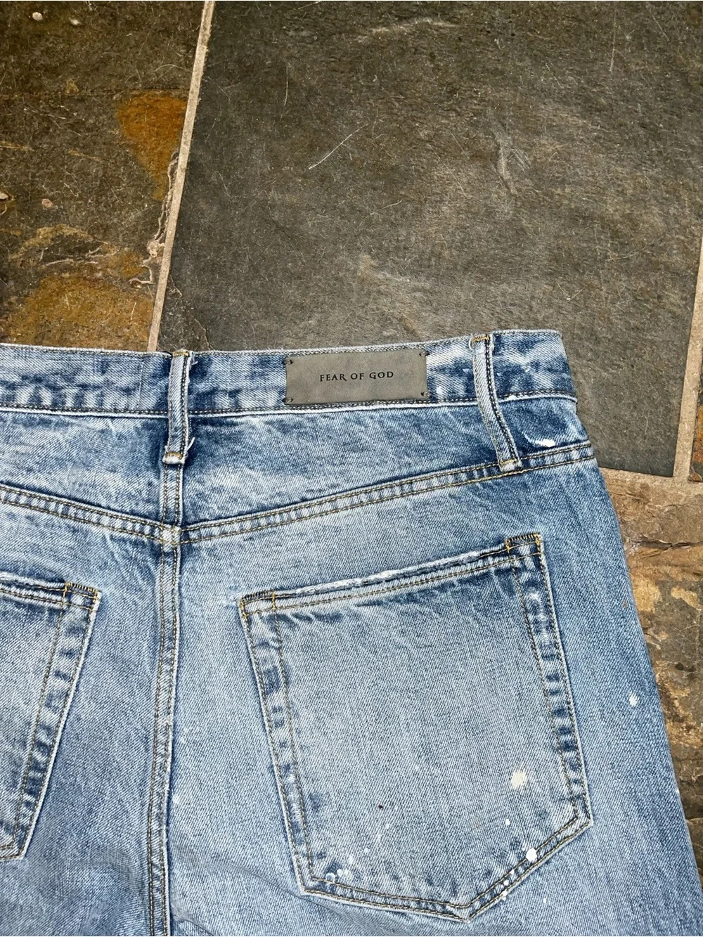 FOG Fifth Collection Light Blue Paint-Splatter Skinny Jeans
